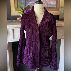 COLDWATER CREEK Gorgeous Deep Purple Textural Velvet Blazer Jacket w/ Pockets XS